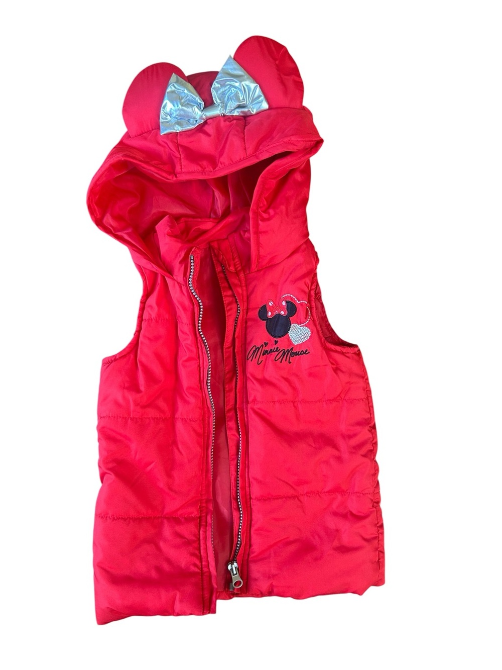 Disney Bright Red Kids' Hooded Puffer Vest with Character Detail